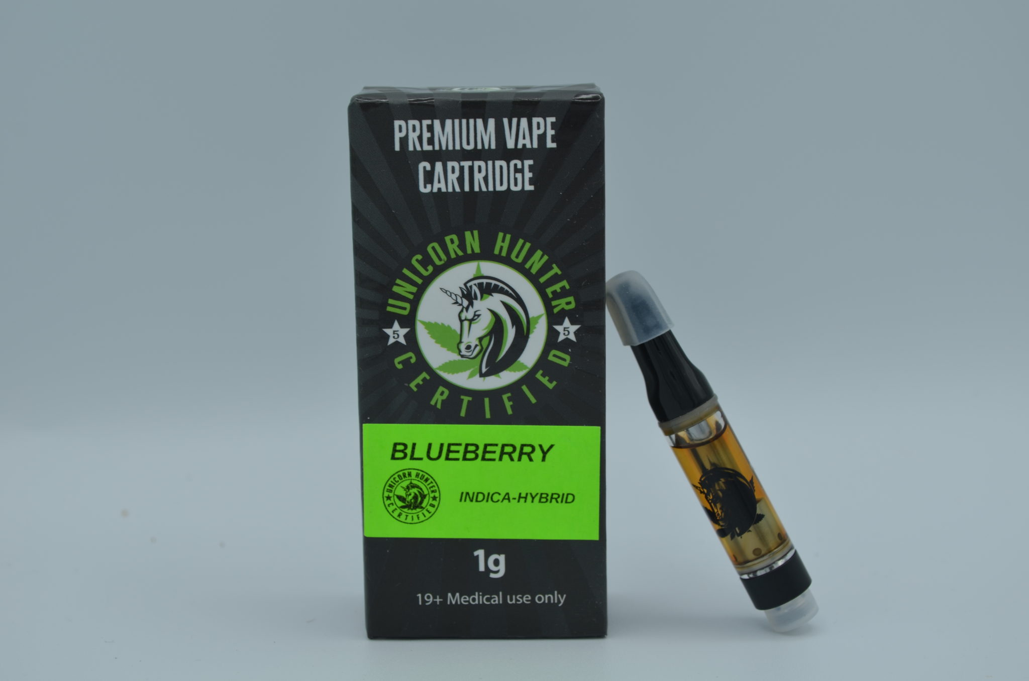 Unicorn Hunter Blueberry Indica Hybrid Vape Cartridge 1ml THC HERBALIST