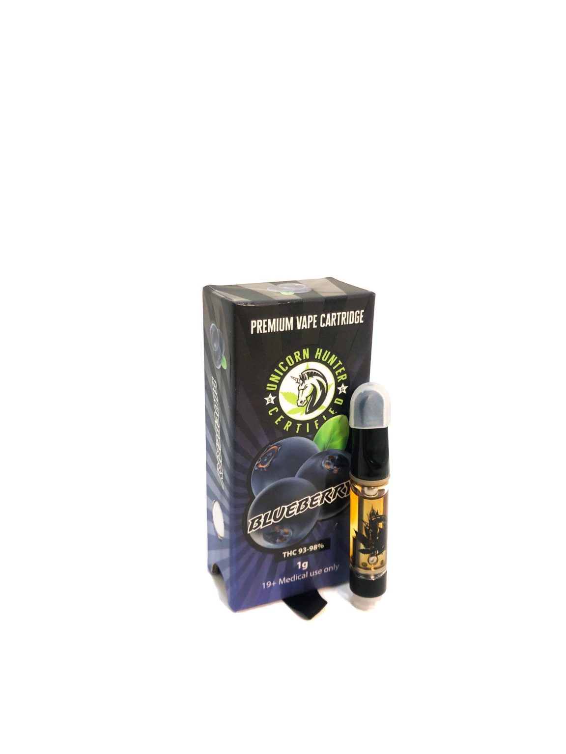 Unicorn Hunter Blueberry Indica Hybrid Vape Cartridge 1ml THC HERBALIST