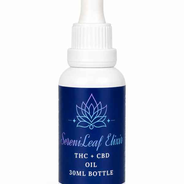 SereniLeaf THC + CBD Tincture 30mL premium cannabis oil bottle