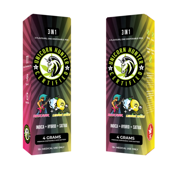 Unicorn Hunter | 3 in 1 Disposable Vape Pen | Rockstar + Lemon Haze | 4Gram